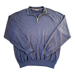 Vineyard Vines Men's XL Quarter Zip Sweater Cotton Merino Wool Blue Classic Prep